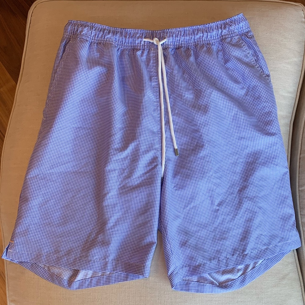 Peter Millar Men’s Blue and White Swim Trunks